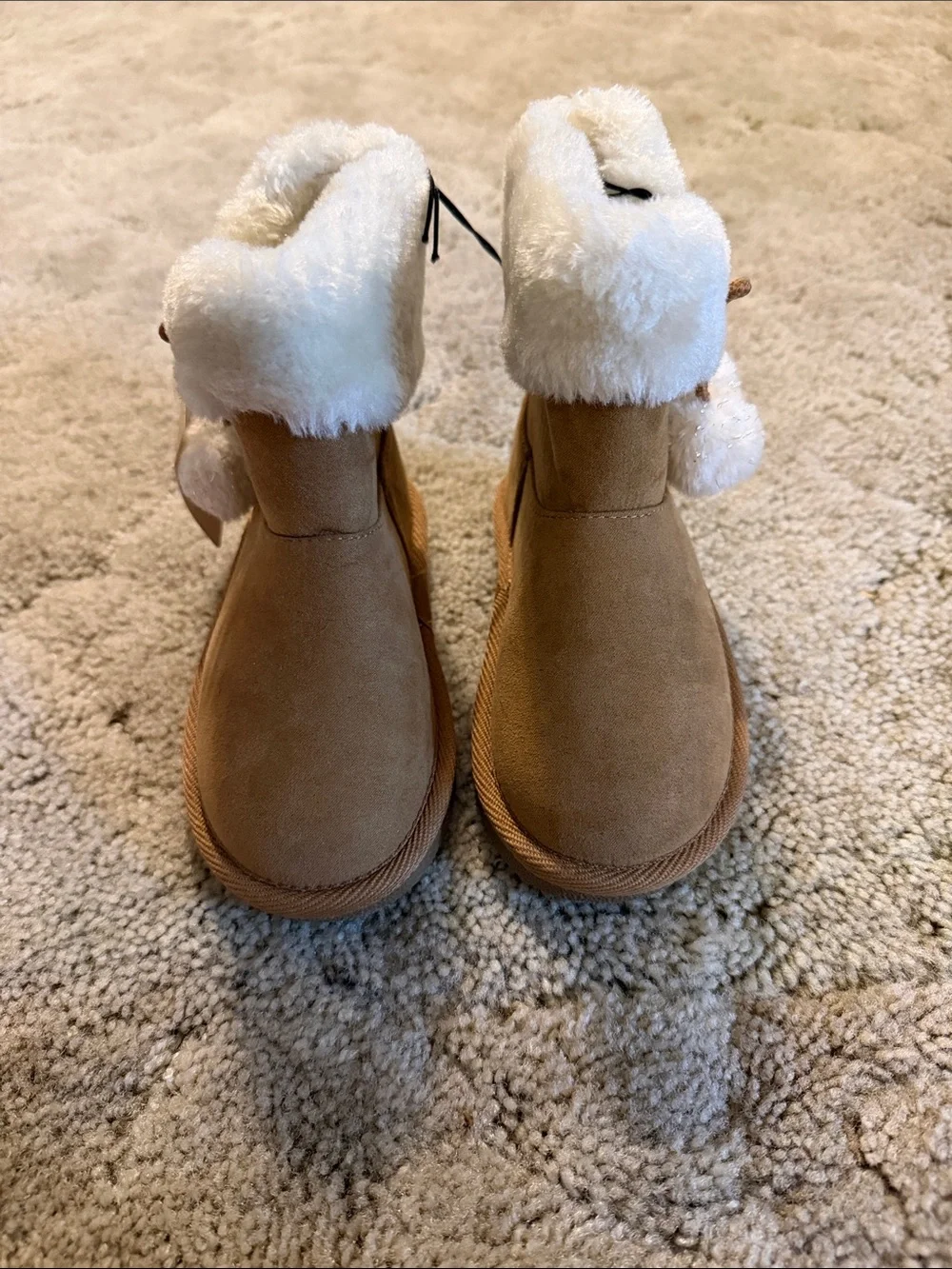 Kids Tan Faux-Sherpa Cuff Winter Boots - NEW Size 8 (toddler)